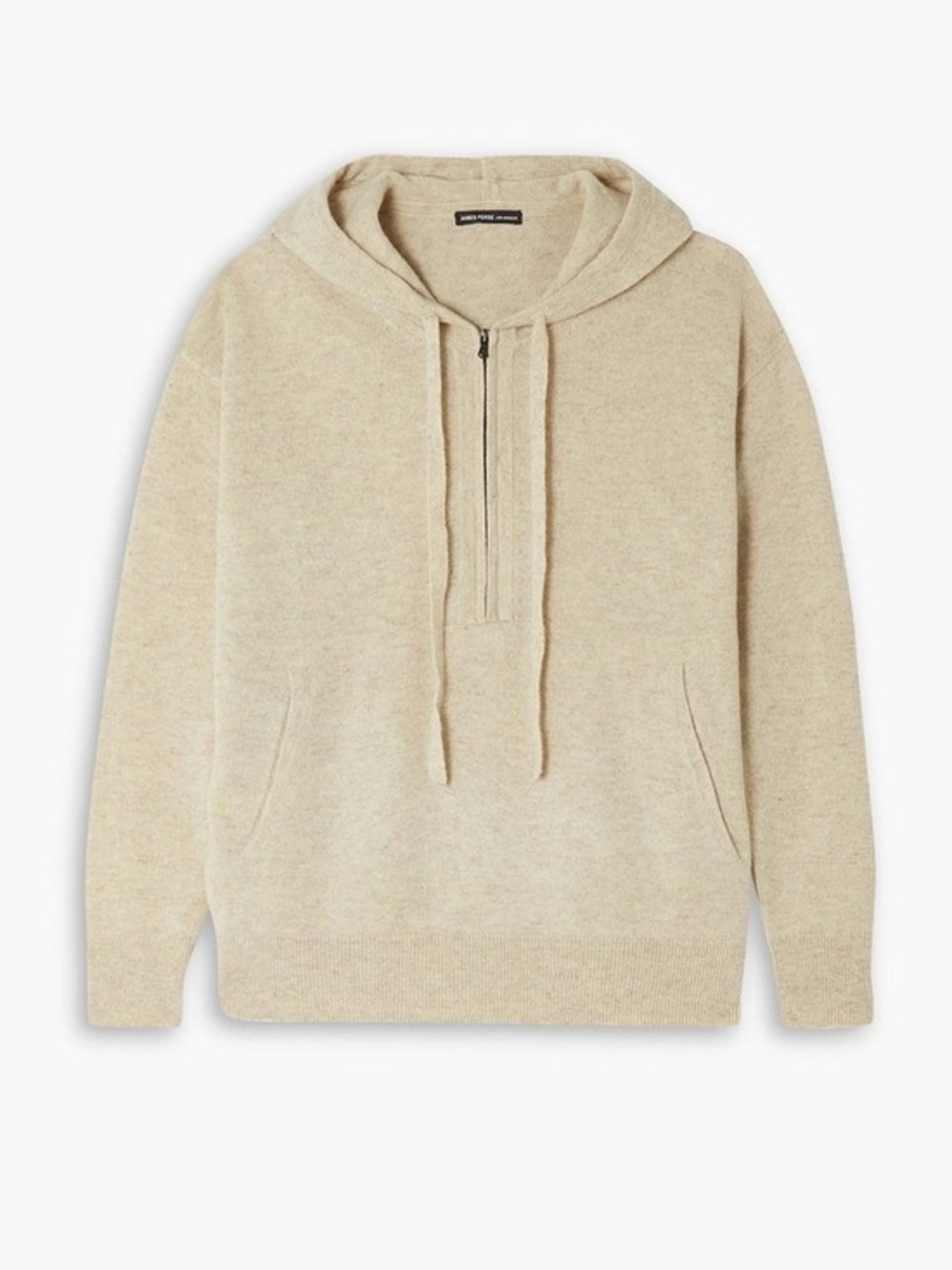 James Perse Mélange 100% Cashmere Half Zip Hoodie Sweater Cream 2 Womens Medium